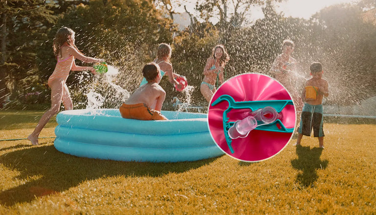 Kids playing in an inflatable pool using EZBREEZY™ for easy inflation and deflation