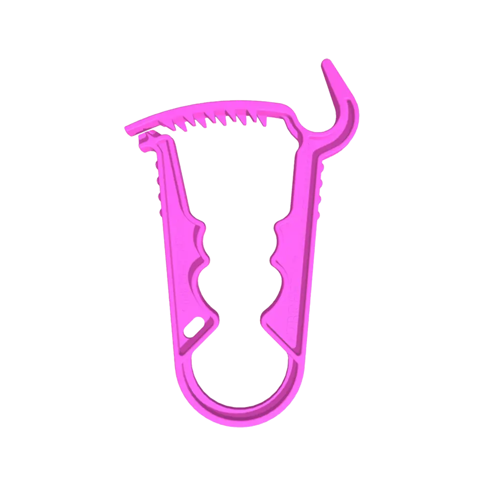 Neon magenta EZBREEZY™ tool for fast, simple inflation and deflation of one-way valve inflatables