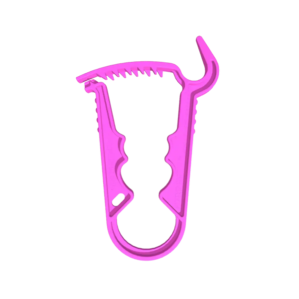 Neon magenta EZBREEZY™ tool for fast, simple inflation and deflation of one-way valve inflatables